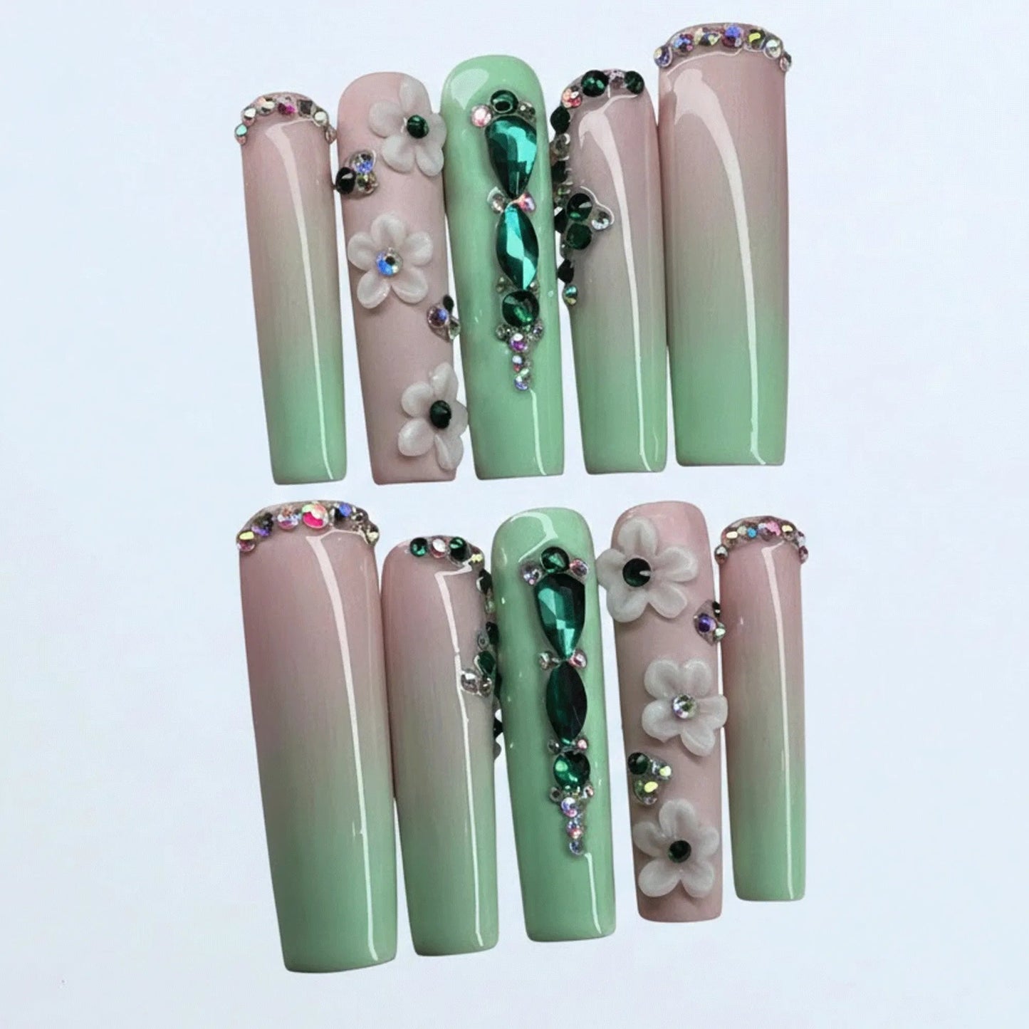 Emerald Blossom Nails